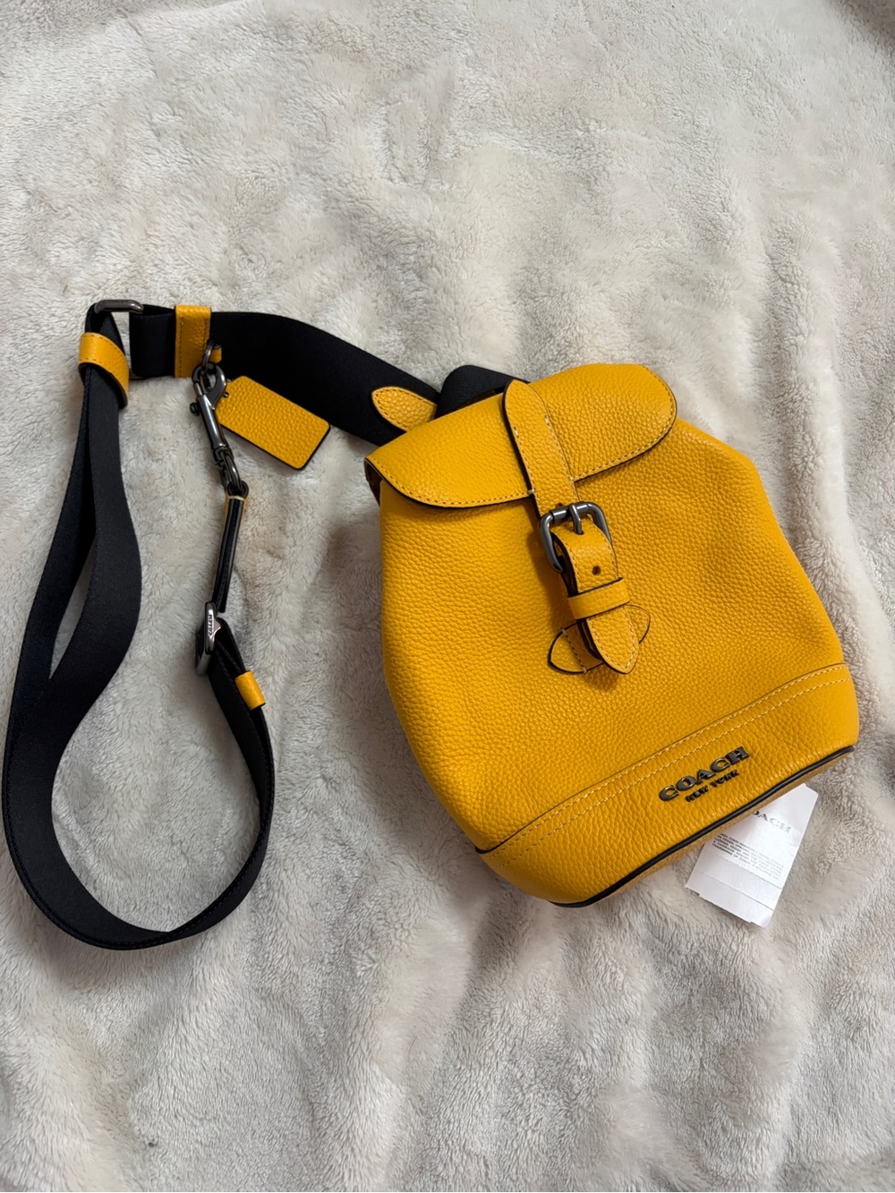 Coach Canary Yellow Pebbled Leather Buckle Crossbody Hudson Sling